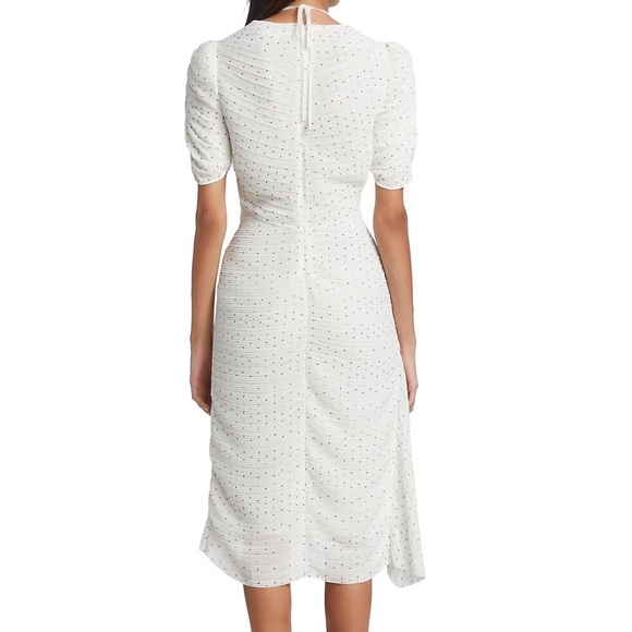 FRAME Polka Dotted Gathered Keyhole Tie-neck Dress (NWT) - Picture 2 of 3